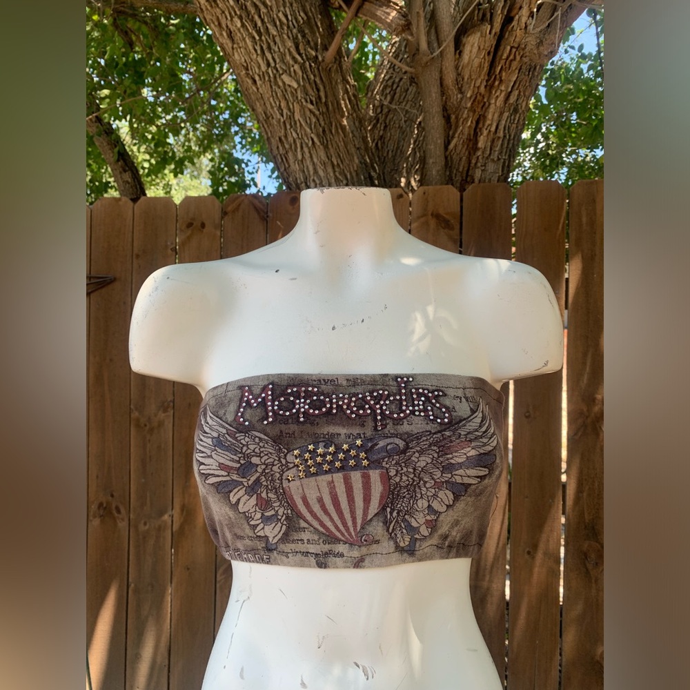 2000s Vintage "Motorcycles " Custom Reworked Tube Top/bandeau size Small.